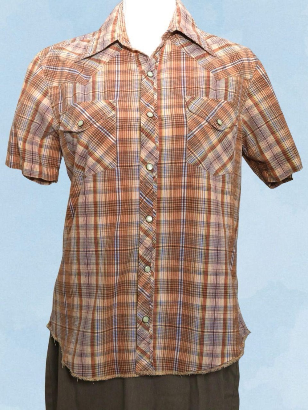 Men's Short-Sleeve Plaid Shirt in Brown